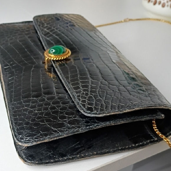 Vintage 60s Pedro Mayorga Buenos Aires Black Crocodile Embossed Clutch - Picture 6 of 16
